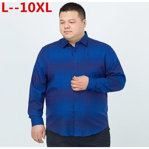 10XL 8XL 6XL 5XL Casual Shirt Long Sleeve Cotton Oxford Striped Shirt Men Business Mens Dress Shirts Male Social Clothes