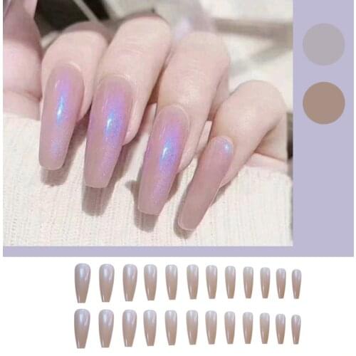 24Pcs Glitter Mirror Aurora False Nail Long Fashion Manicure Full Cover Nail Tips Coffin Fake Nail Gradient Nail DIY Decoration