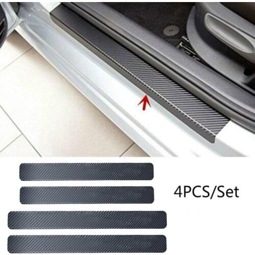 4Pc Black Car Door Stickers Carbon Fiber Plate Car Sticker Sill Scuff Cover Anti Scratch Decal Universal For All Car
