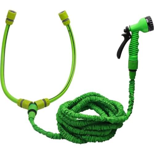 50LB Green Outdoor Long Hose Faucet Temperature Mixer Cleaning Garden Watering Telescopic Hose Camping Travel Pet Dog Shower