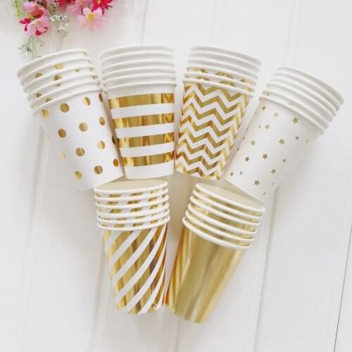 8 pcs/lot Paper Plates Cups Gold Happy Birthday Party Decoration Tableware Kids Birthday Decoration Favor Baby Shower Supplies