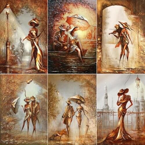 5D DIY Diamond Painting Portrait Golden Romantic Elegant Couple Lady Picture Diamond Embroidered Mosaic Cross Stitch Art Decor