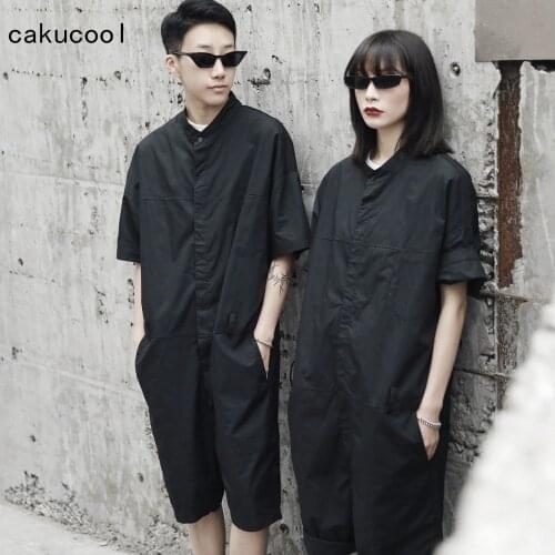 Cakucool New Summer Safari Overalls Women Loose Japanese Black Playsuits Half Length Hip Hop Casual Jumpsuit Siamese Plus size