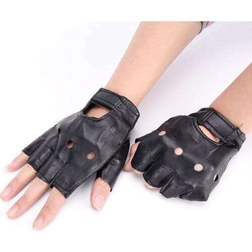 PU Leather Black Driving Motorcycle Biker Fingerless Gloves Men Women Gloves