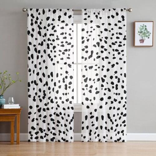 Black Spots White Background Curtain For Living Room Transparent Tulle Curtains Window Sheer For The Bedroom Accessories Decor