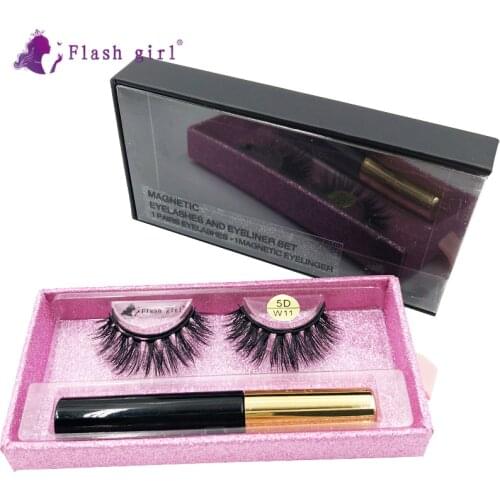 Hot Sale 5D Mink Magnetic Eyelashes Natural Long False Eyelash With Waterproof Eyeliner Set Makeup Extension Tools W11