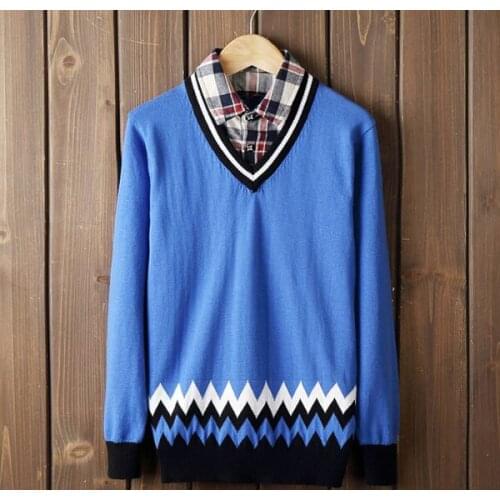 Boys cotton v-neck sweater shirt collar sweater coat