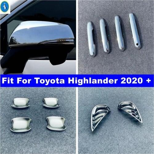 Chrome Exterior Front Fog Lamps Lights / Rearview Mirror Cap / Door Handle Bowl Cover Trim Fit For Toyota Highlander 2020 - 2022