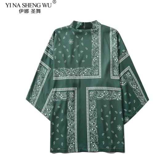 Green Cashew Flowers Print Kimono Men Women Japanese Style Traditional Cardigan Yukata Streetwear Haori Clothes Beach Shirt Coat