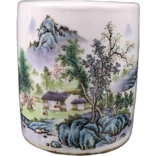 Chinese Old Porcelain Pastel Landscape Pattern Pen Holder