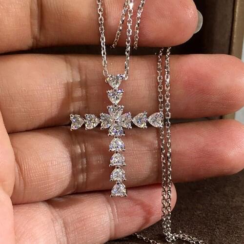 10K White Gold Women Pendants Necklaces Moissanite Diamond 0.2 Carat Each Heart Cross Wedding Anniversary Engagement Party Gift