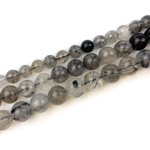 6-10mm Natural Black Rutilated Quartz Beads Round Spacer DIY Loose Beads For Jewelry Making beads Accessories 15'' Women Gift