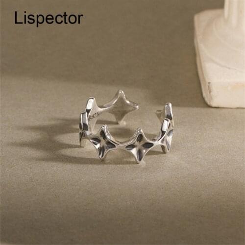 Lispector 925 Sterling Silver Simple Punk Retro Star Rings for Women Men Minimalist Vintage Open Ring Unisex Jewelry Gifts