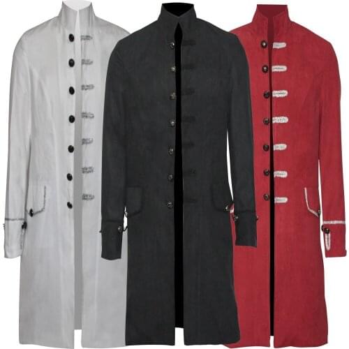 Man Medieval Gothic Costume Solid Long Steampunk Style Jacket Dress Daily Coat alloween Cos Costume Carnival Disguisment Coat