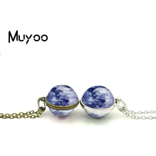 2018 New 8 Different Color Moon Double Sided Necklace Full Moon Jewelry Lunar Space Pendant Round Glass Cabochon Pendants