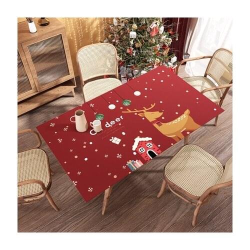 New Arrive Santa Elk Pattern PVC Table Cloth Christmas Dinner Decoration Soft Glass Christmas And New Year Gifts Free Shipping