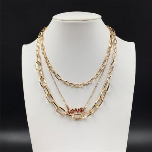 New Style Love Letter Pendant Necklace Set Gold Color Various Size Linked Chain Noble Elegant Necklace For Women Separable