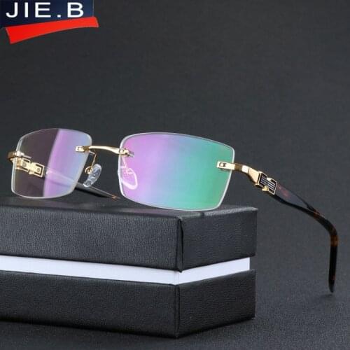 JIE.B Rimless Glasses Frame Men Clear Eyeglasses Frames for Male Prescription Spectacles Custom-make Myopia Lenses Eyeglass
