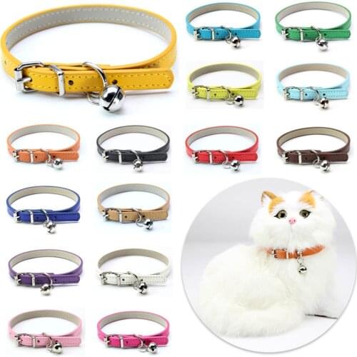 16 Colors Soft PU Leather Cat Collar With Bell Solid Puppy Collars For Small Medium Dog Cat Accessories Chihuahua Pet Products