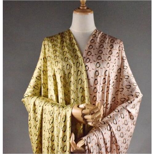 Printed Imitation Silk Satin Fabric Autumn Fragrance Green Pink Geometric Circle Shirt Dress Cheongsam Womens Chiffon Fabric