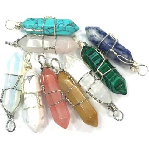Natural semi precious stones Ice cone Pendant Making necklaces, bracelets and earrings for DIY Package sale 9x32mm
