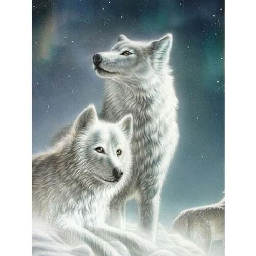 Full circular 5D diamond painting two lonely wolf white snow wolf diamond embroidery cross stitch diamond home decor