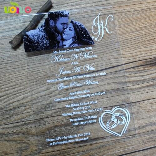 Luxurious printing wedding invitation card making laser cut clear acrylic glass invitation card price