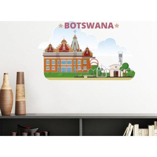 Hand-painted City Building Botswana Culture Elements Removable Wall Sticker Art Decals Mural DIY Wallpaper for Room Decal