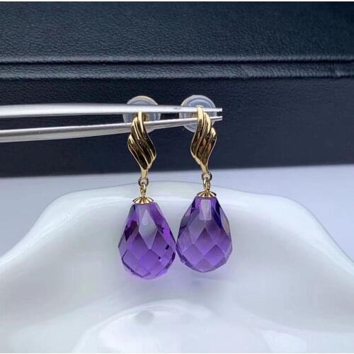Shilovem 18K yellow Gold Piezoelectric Amethyst stud earrings fine Jewelry trendy Christmas gift new plant 8*11mm myme0811666z