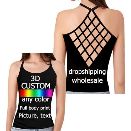 UJWI DIY Custom 3D Printed Ladies Sexy Hollow Vest Summer Fashion Womens Tank Tops Your Photo Logo Customized Drop shipping