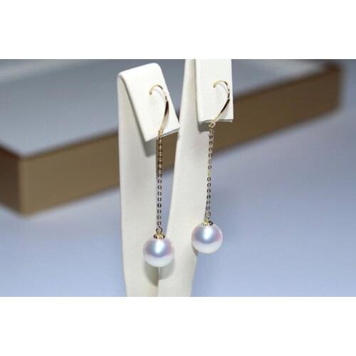 Gorgeous pair of 19-10 south sea round white pearl dangle earring 18k free shipping