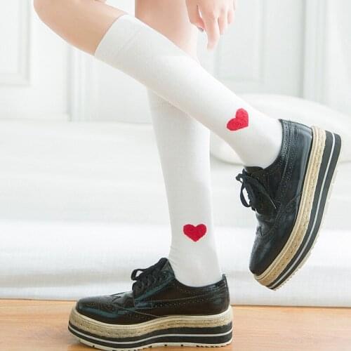 Spring Embroidery Heart Lolita Stocking Women Sexy Thigh High Knee Socks Autumn Harajuku White Basic Cute Long Socks Girls PJ258
