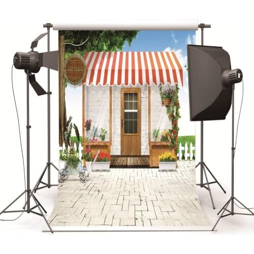 Small House Green Tree Customized Vinyl Cloth Photography Backdrop Computer Printing Backgrounds for Photo Studio