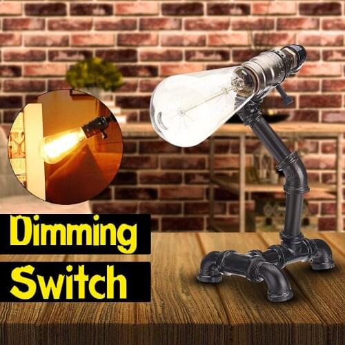 110-240V Vintage E27 Bulb Industrial Pipe Table Lamp LED Table Desk Lamp Lantern Fixture Indoor Home Bedroom Decoration Gifts