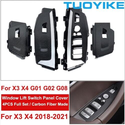 LHD Car Inner Interior Black Carbon Fiber Window Lift Switch Panel Cover Trim Replacement For BMW X3 X4 G01 G02 G08 2018-2021