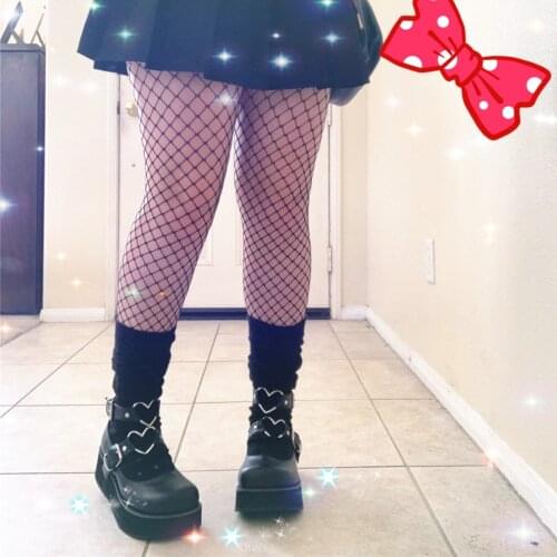 2021 Brand New Plus Size 43 Sweet Gothic Style Girls Pink Black Heart Decoration Mary Janes Flats Platform Shoes Women