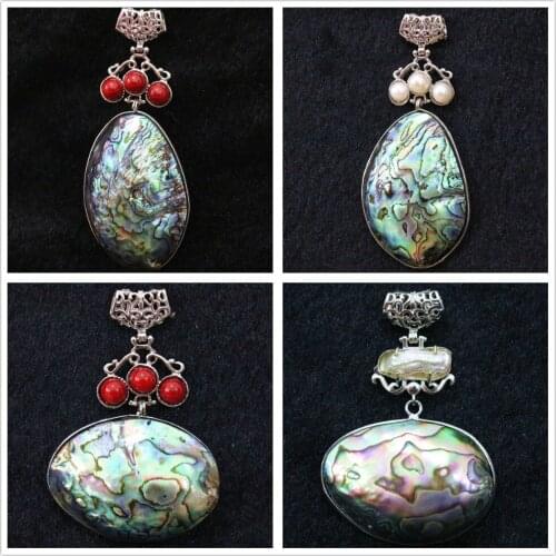 Fashion natural blue oval abalone shell pendant charms women fit necklace party jewelry B1128