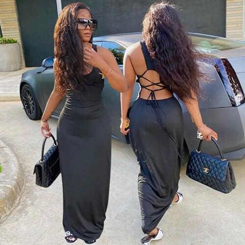 2021 Sexy Hollow Out Backless Maxi Dress Womens Clothes Sleeveless Long Summer Dresses for Women Casual Black Vestidos Plus Size