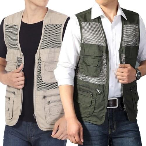 Mens Photography Fishing Special Army Vest Military Training Tactical Vest Hiking Camping Sleeveless Mesh Breathable Cotton Coat