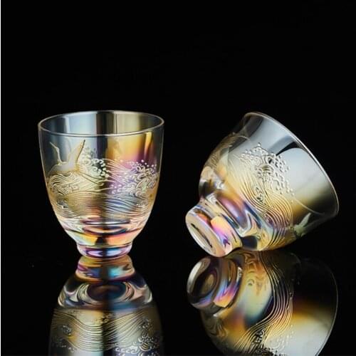 Gold and Silver Burnt Crystal Glass Master Tea Cup Creative Crane Heat Resistant Transparent Teacup Chinese Kung Fu Drinkware