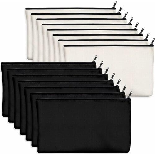 15Pcs Blank Canvas DIY Craft Zipper Bags Pouches Pencil Case For Makeup Toiletry Stationary Storage 8.3 X 4.7 Inch