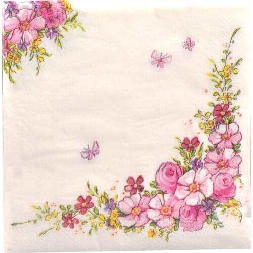 20pcs/pack Pink Flowers Beauty Design Paper Napkins Cafe & Party Tableware Tissue Napkins Decoupage Decoration Paper 33cm*33cm