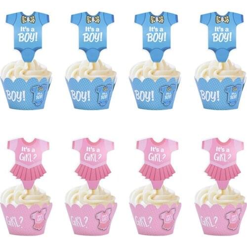 24pcs Baby Shower Paper Cupcake Wrappers Boy Girl Party Supplies for Kids Birthday Party Decoration 12pcs Wrapper+12pcs Topper
