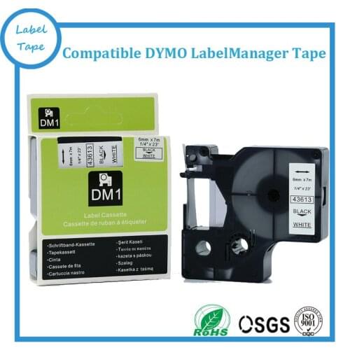 2PK/lot 1/4'' x 23' 43613 Compatible DYMO tape, 6mm DYMO label tape, black on white 43613 D1 tape