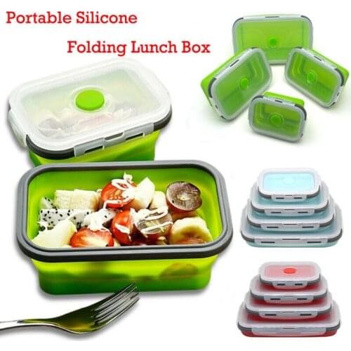 4pcs/set Silicone Collapsible Lunch Box Food Storage Container Bento BPA Free Microwavable Portable Picnic Camping Outdoor Box
