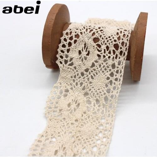 8.5cm wide 2yards/lot Knitted Cotton Lace Ribbon Beige Lace Trims DIY Wedding Scrapbook Craft Handmade Patchwork Cloth Ornaments