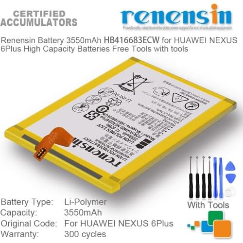 Renensin Battery 3550mAh HB416683ECW for HUAWEI NEXUS 6Plus High Capacity Batteries Free Tools with tools
