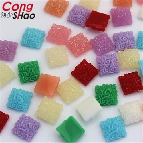 Cong Shao 300PCS 8mm Mixed Colors Resin Rhinestone trim Square flat back stones and crystals DIY Wedding Dress Button CS173A