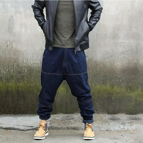 Color: Black Dark Blue Jeans Men 2020 New Loose Jeans Large Size Skateboard Pants Small Feet Harem Pants Size 28-40 42