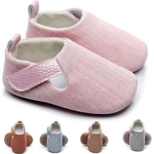 #EW New Solid Hook & Loop Shoes Newborn Baby Girls Boys Shoes First Walkers Cotton Fabric Rubber Sole Non-Slip Kid Shoes туфли